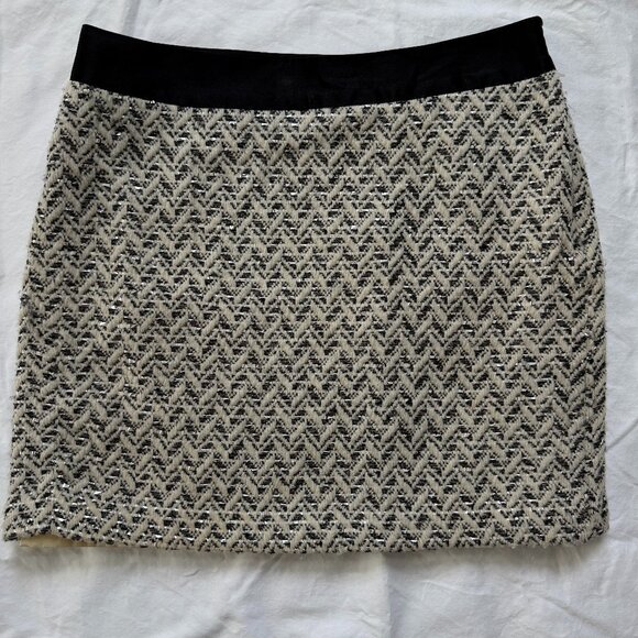 MILLY Ivory Metallic Chevron Tweed Wool Blend Mini Skirt 4 - Picture 2 of 11